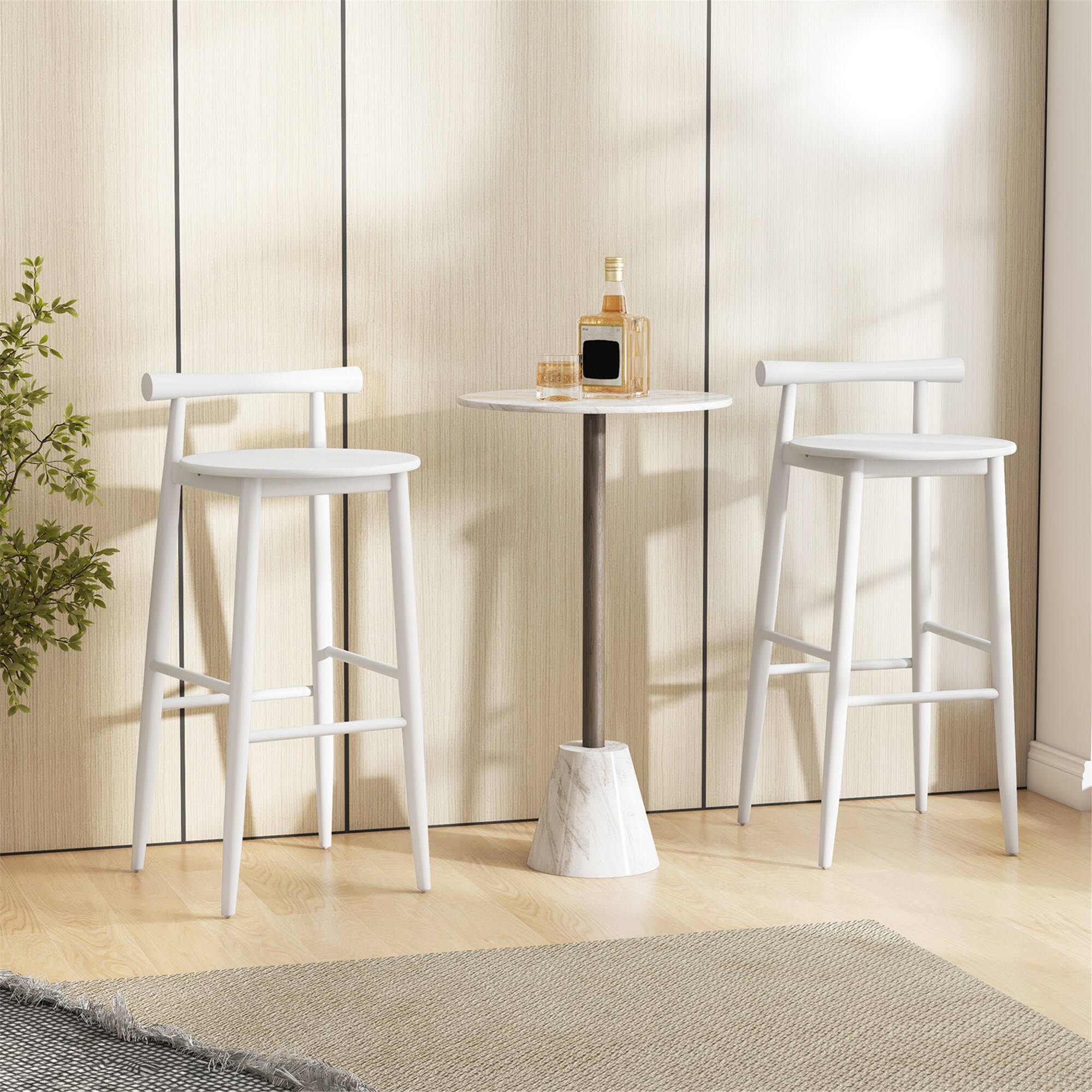 Alt View 3. Gymax - Gymax Bar Height Stools Set of 2 Bar Chair w/ Acacia Wood Frame Supporting Legs White - White.