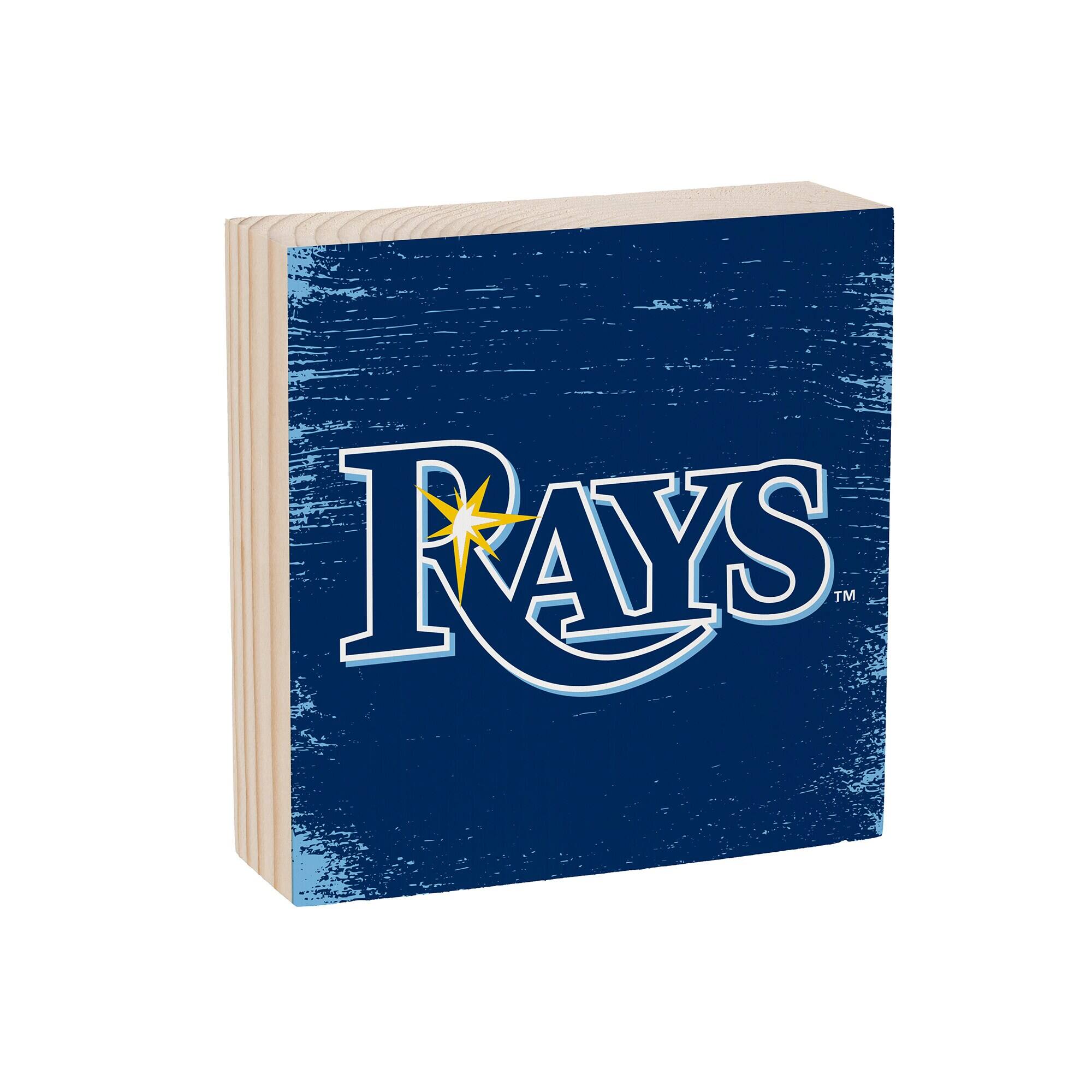 Alt View 1. Evergreen Enterprises - Tampa Bay Rays 6" Square Fan Chant Wood Block Shelf Sign - Multicolor.