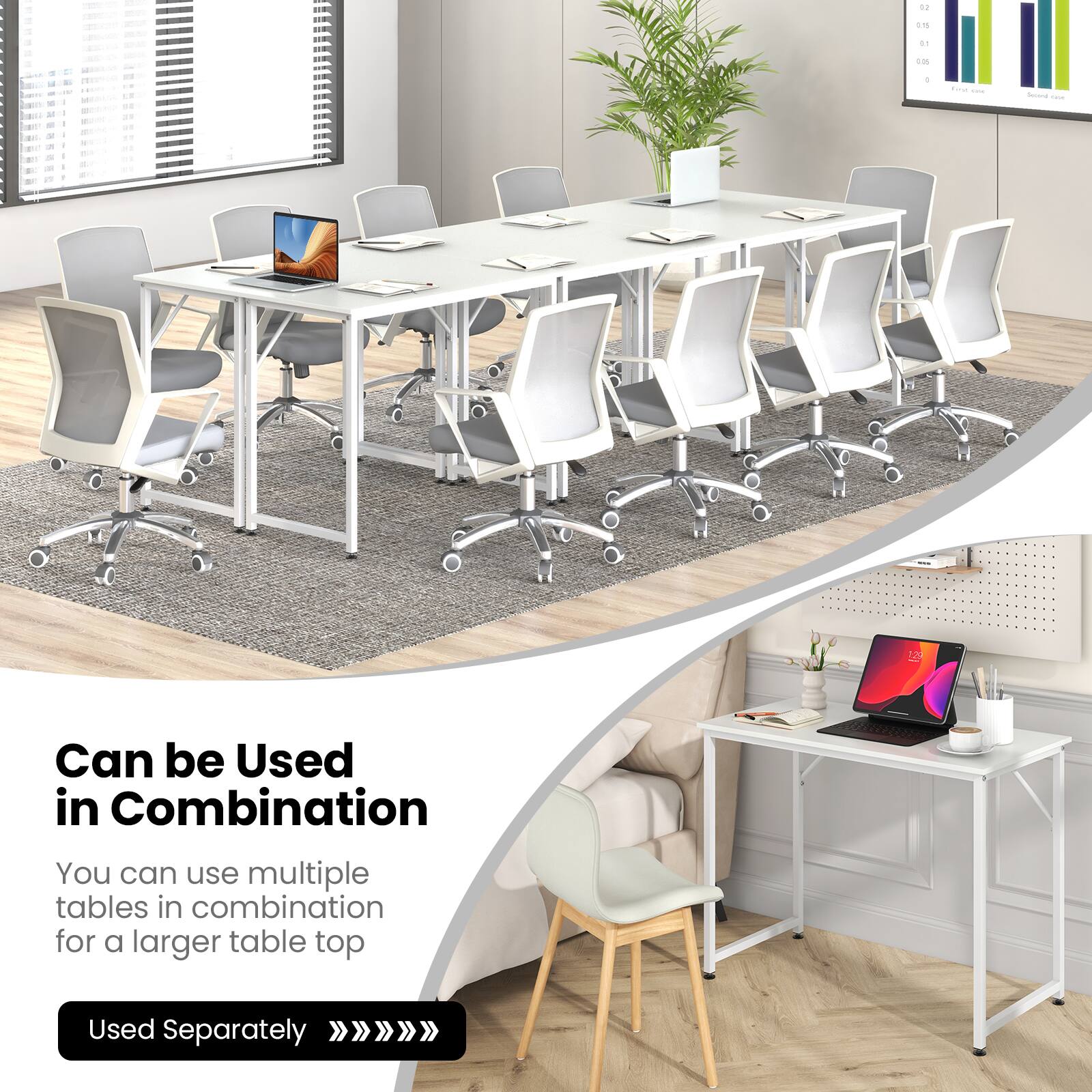 Can be Used in Combination

You can use multiple tables in combination for a larger table top

Used Separately >>>>>>