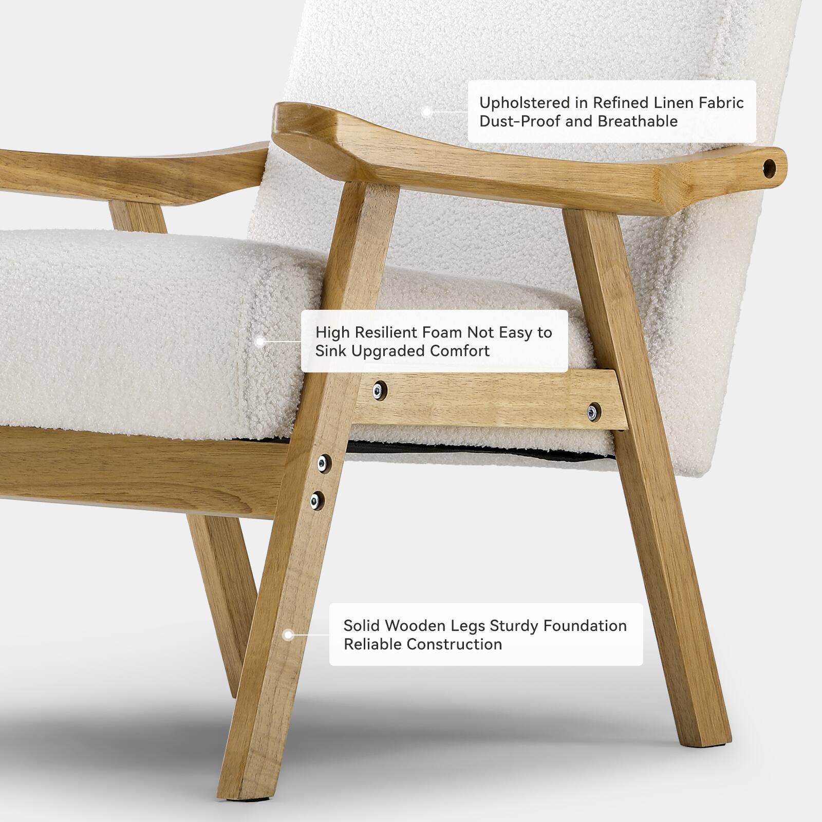 Upholstered in Refined Linen Fabric Dust-Proof and Breathable, High Resilient Foam Not Easy to Sink Upgraded Comfort, Solid Wooden Legs Sturdy Foundation Reliable Construction