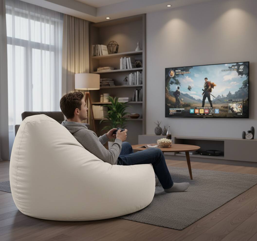 Alt View 5. AOITUN - Large 39" Adult Bean Bag Chair, Cream Waterproof Faux Leather Gaming Lounger with Storage Pocket - Gray.