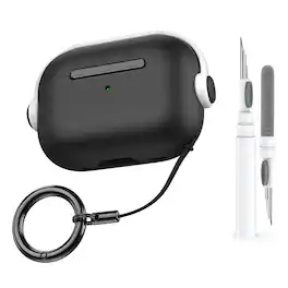 Dteck - For Airpods Pro 3rd Gen (2025) Secure Lock Shockproof Protective Case+Lanyard Keychain and Clean Pen - WhiteBlack