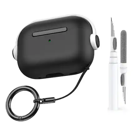 Front. Dteck - For Airpods Pro 3rd Gen (2025) Secure Lock Shockproof Protective Case+Lanyard Keychain and Clean Pen - WhiteBlack.