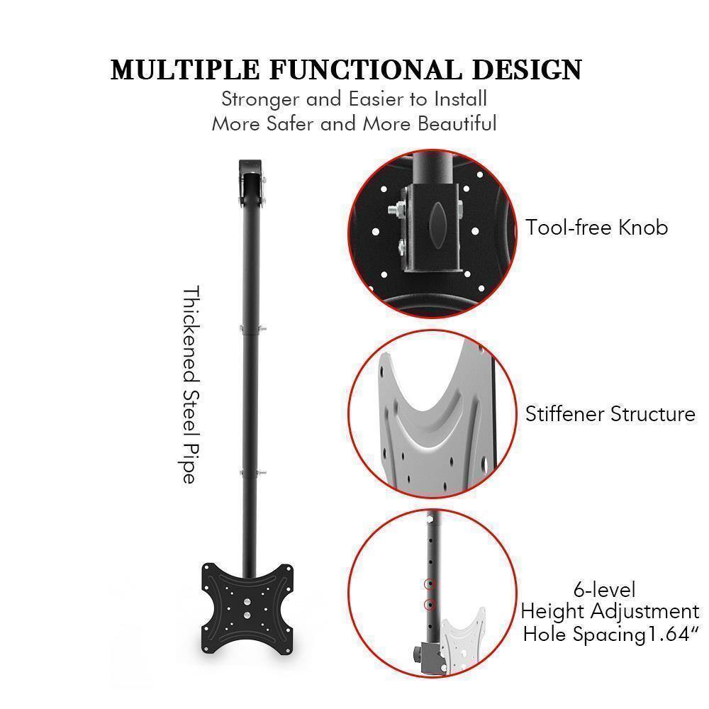 MULTIPLE FUNCTIONAL DESIGN  
Stronger and Easier to Install  
More Safer and More Beautiful  

Thickened Steel Pipe  
Tool-free Knob  
Stiffener Structure  
6-level Height Adjustment Hole Spacing 1.64"