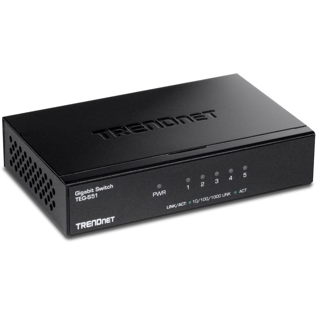 Trendnet - 5-Port Gigabit Desktop Switch, TEG-S51, 5 x Gigabit RJ-45 Ports, 10Gbps Switching Capacity, Fanless Design - Unknown
