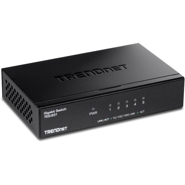 TRENDNET  
Gigabit Switch  
TEG-S51  

PWR  
1 2 3 4 5  

LINK/ACT: 10/100/1000 LINK * ACT
