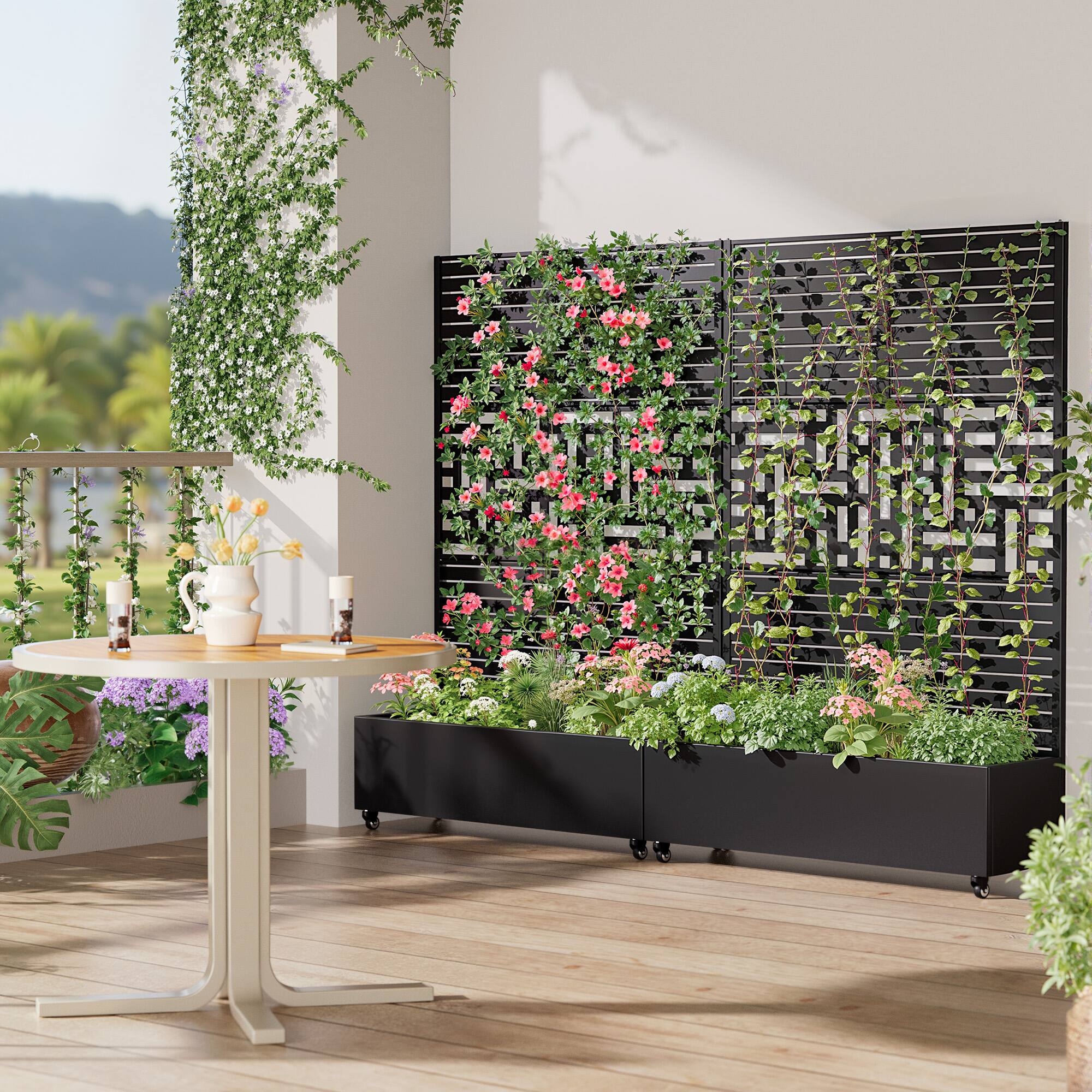 Alt View 3. PexFix - 72 in. H x 47 in. W Loulen Pattern Rectangle Metal Planter Box Raised Garden Beds with Trellis-Ideal for Balcony - Black.