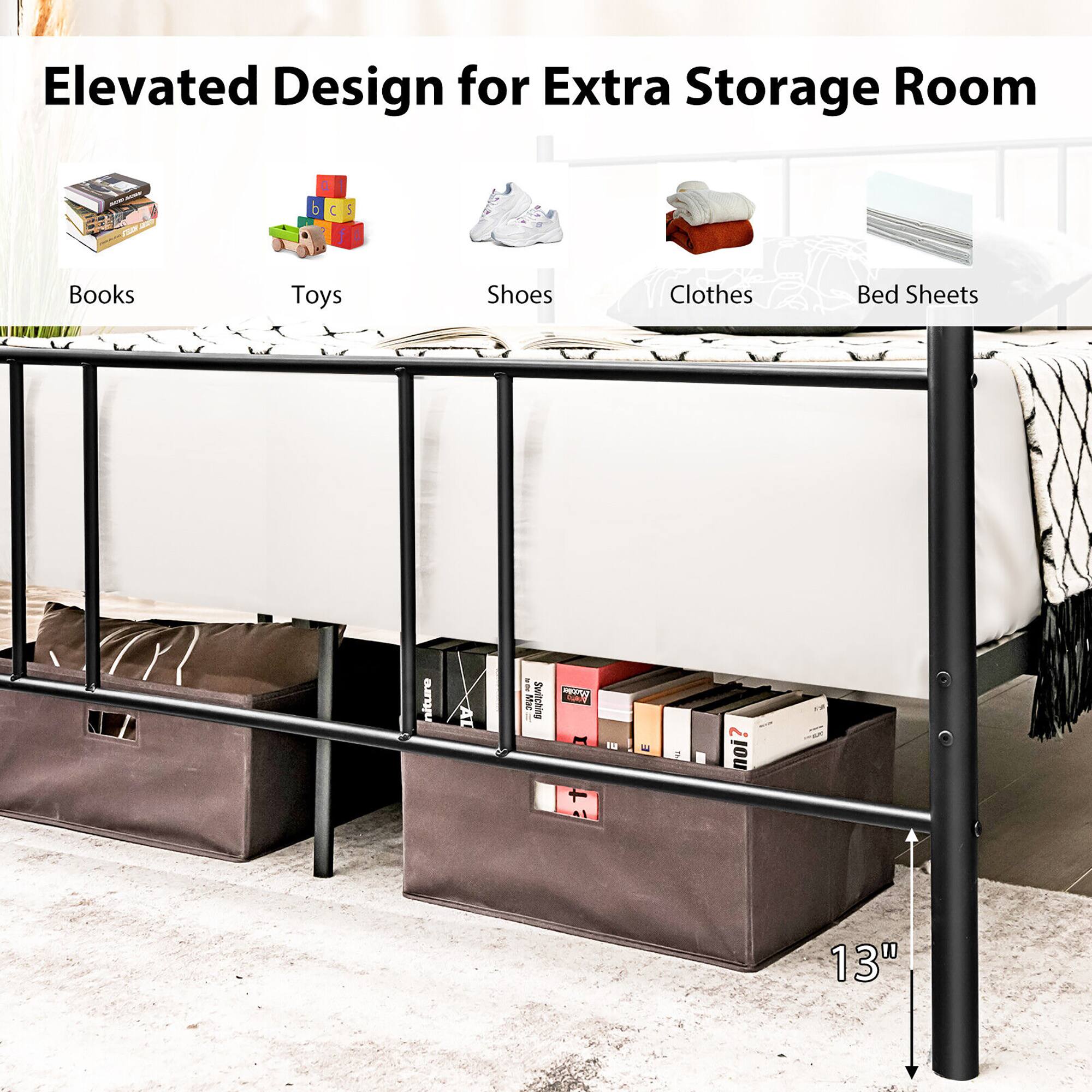 Elevated Design for Extra Storage Room - Books, Toys, Shoes, Clothes, Bed Sheets - 13"
