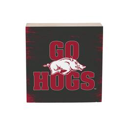 Evergreen Enterprises - Arkansas Razorbacks 6" Square Fan Chant Wood Block Shelf Sign - Multicolor