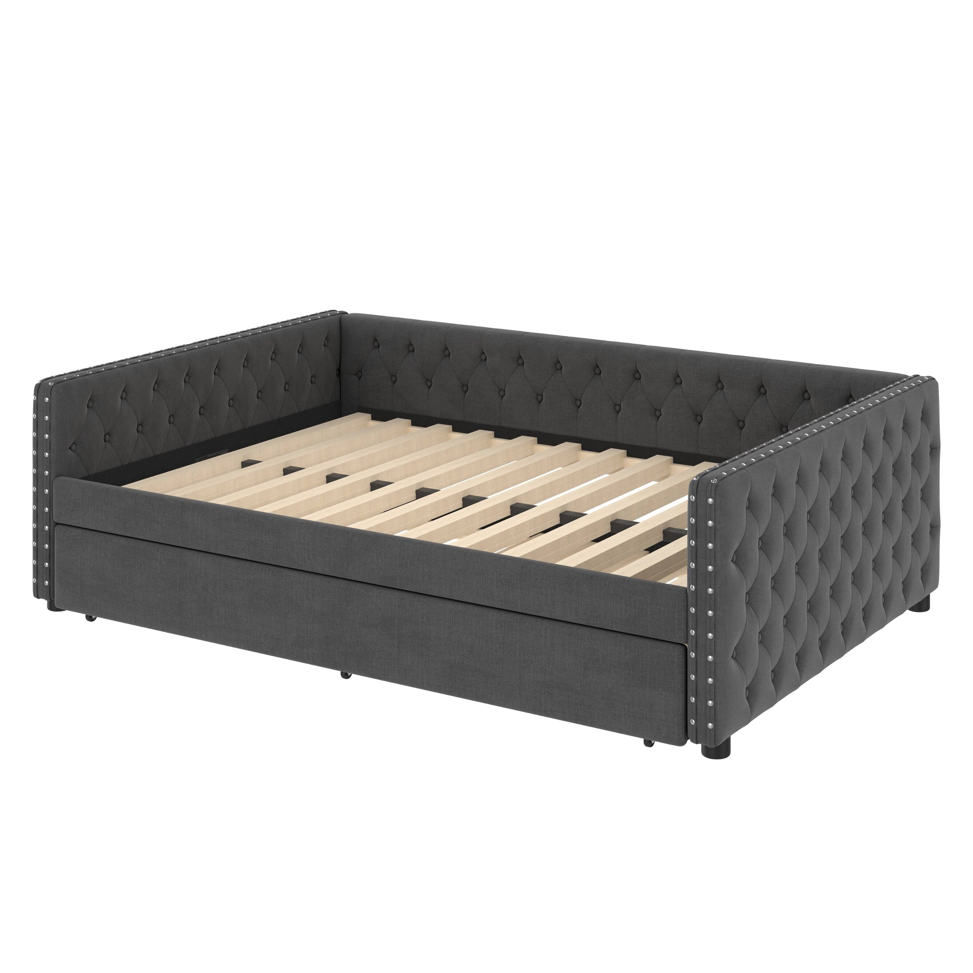 Alt View 6. Tiramisubest - Full Size Daybed, Upholstered Tufted Sofa Bed with Trundle,  Full Daybed with Twin Trundle, Gray - Gray.
