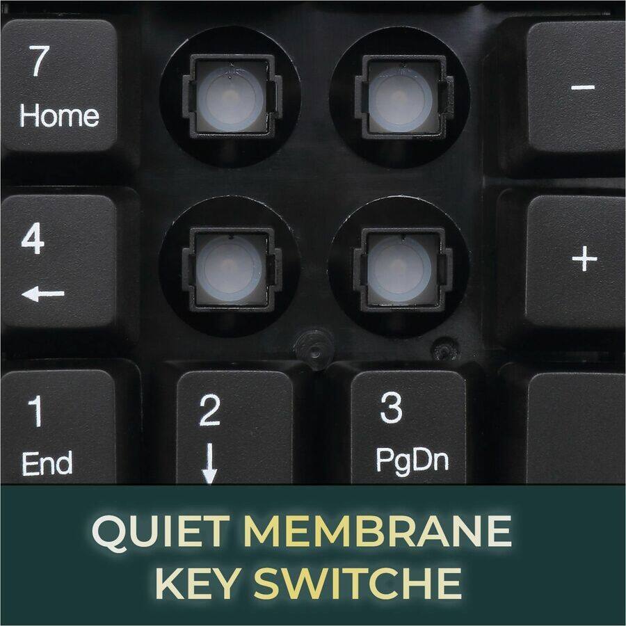 7 Home  
4 ←  
1 End  
2 ↓  
3 PgDn  

QUIET MEMBRANE KEY SWITCHES