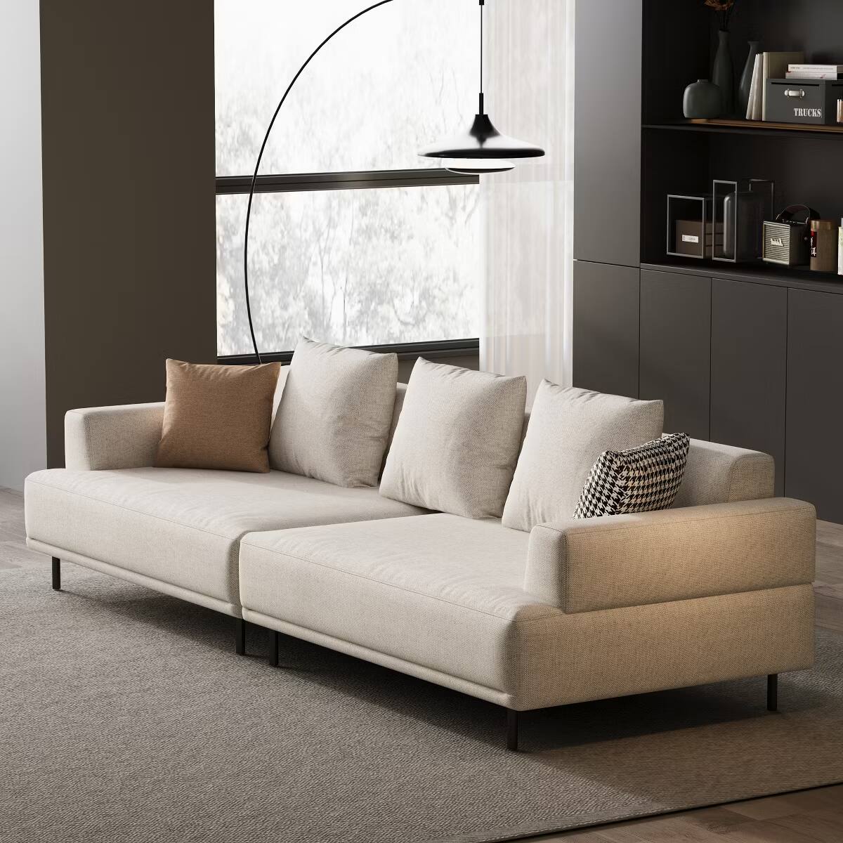Alt View 2. luck idea - Modern Beige Linen 4‑Seater Large Modular Sofa, Oversized Couch with Metal Legs for Big Living Room - white.