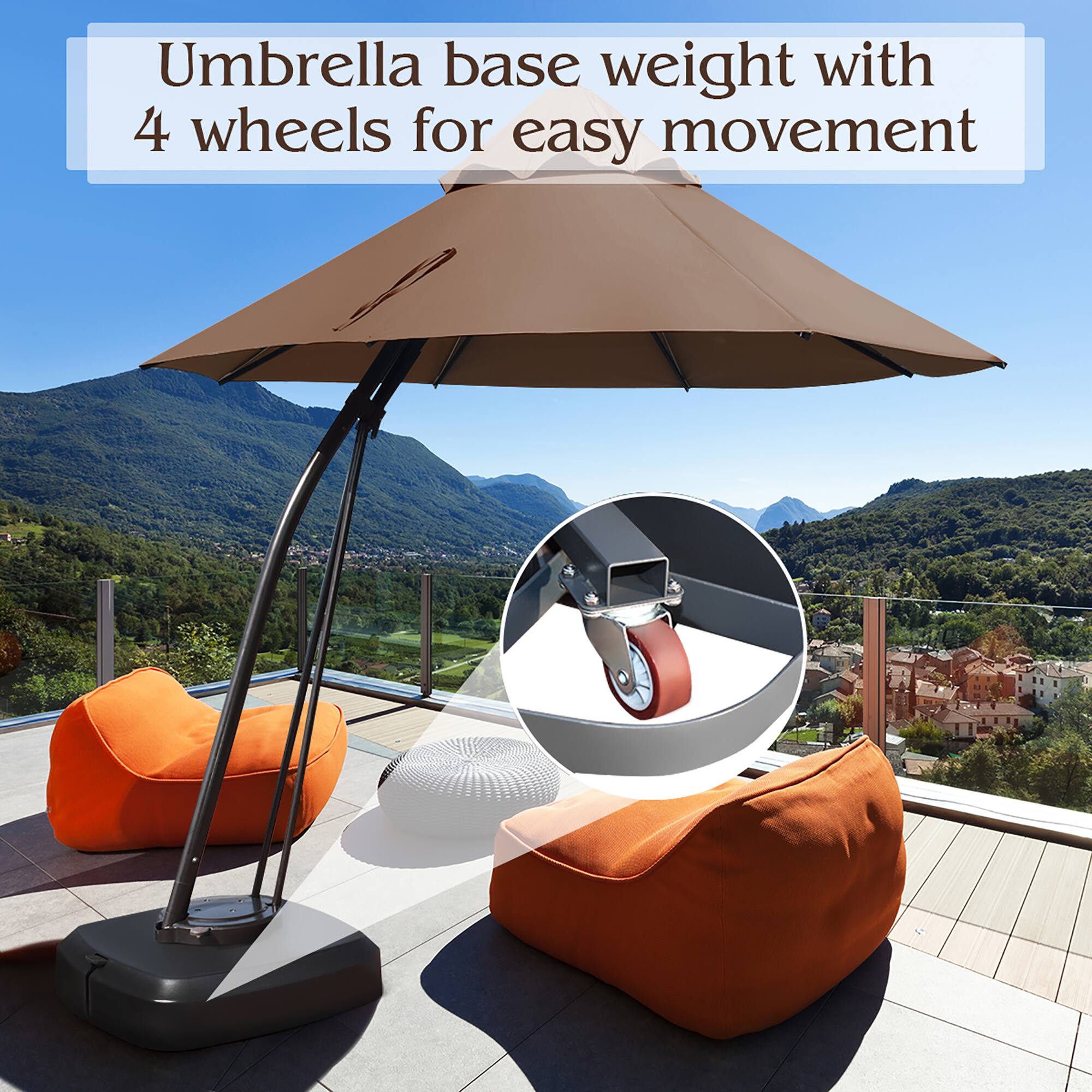 Umbrella base weight with 4 wheels for easy movement