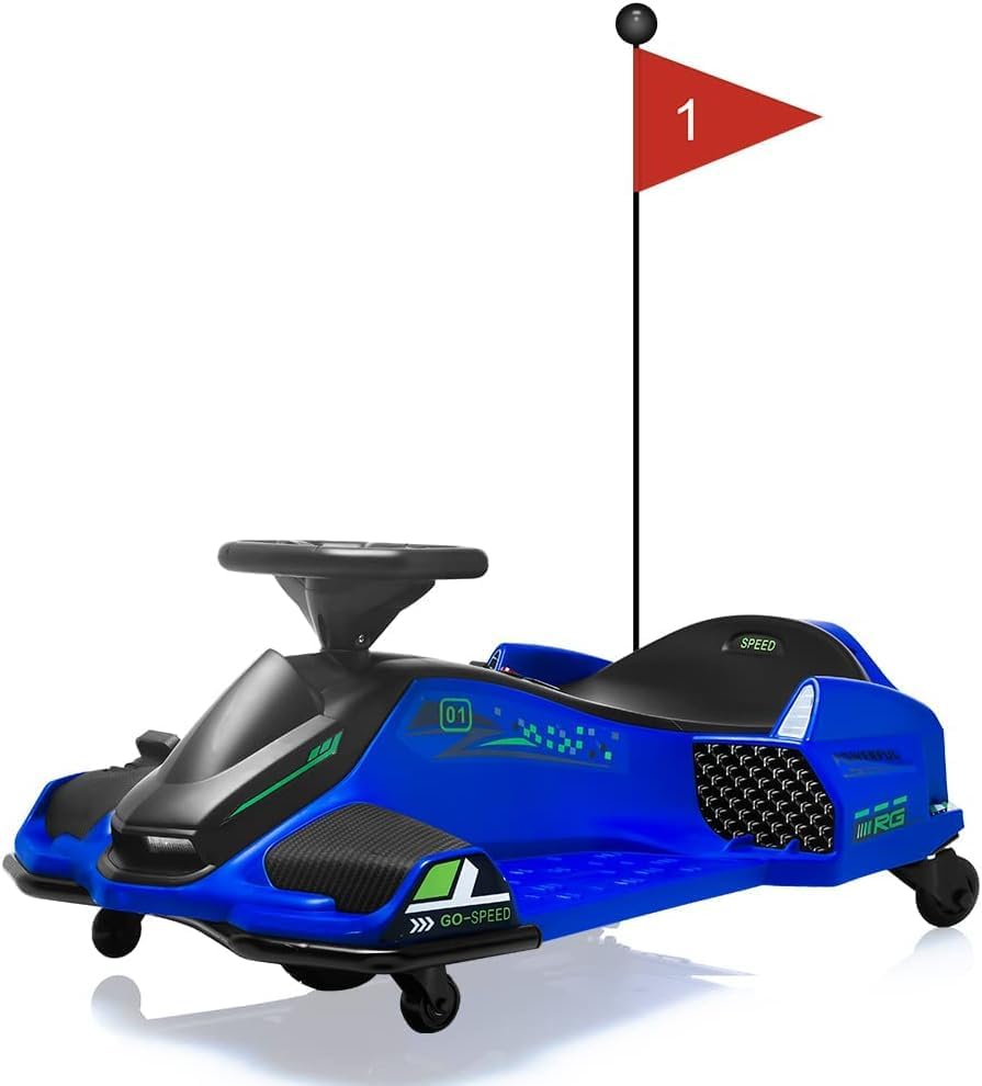 Jojoka - 12V Kids Ride On Go Kart, 45W Brushless Motor, Drift System, 5mph, LED, Music, Safety, Ages 8-12 - Blue