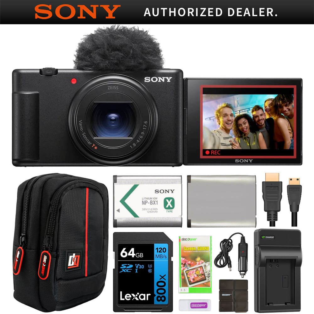 Sony - ZV-1 II Vlog 4K Camera for Content Creators & Vloggers Black 2 Battery Bundle