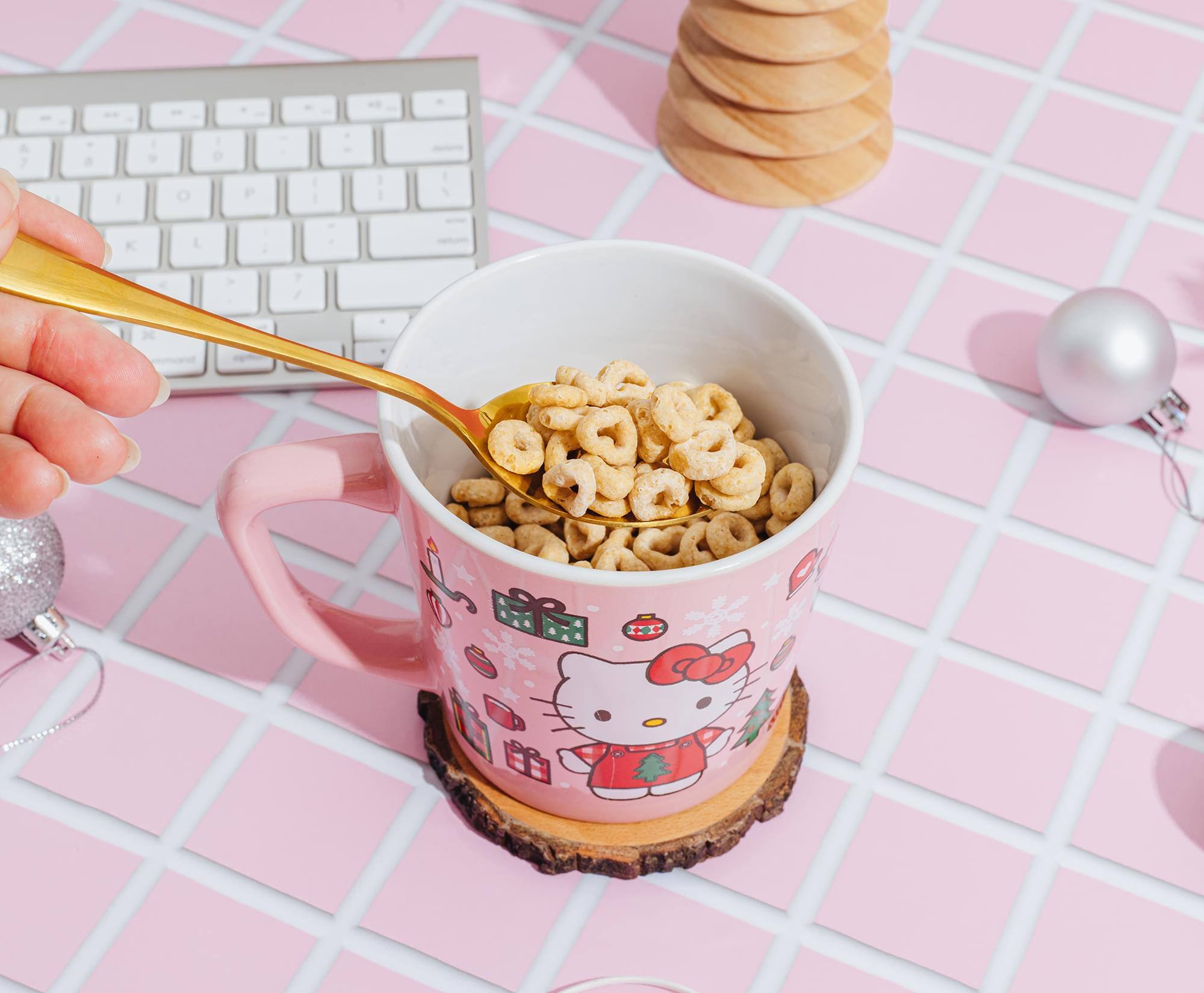 Alt View 3. Silver Buffalo - Sanrio Hello Kitty Holiday Celebration Ceramic Latte Mug | Holds 17 Ounces - Pink.