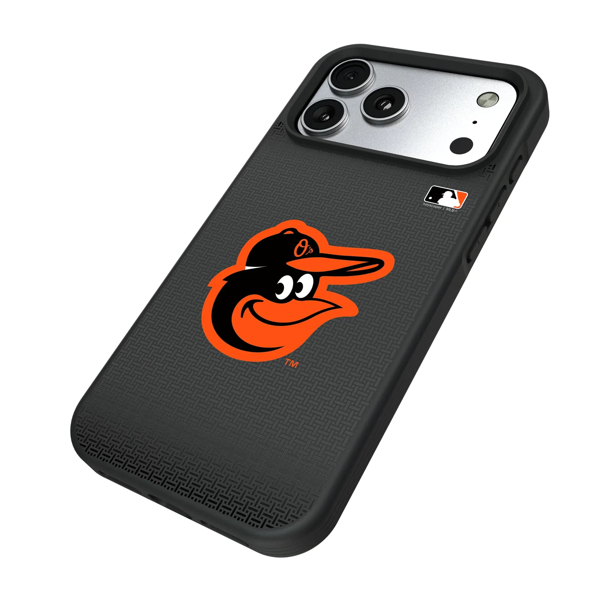 Alt View 1. Keyscaper - Baltimore Orioles Bump Case with 8.2ft Drop Protection - 14 Pro Max - Black.