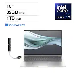 HP - EliteBook 660 Laptop 16.0 WUXGA (Intel Ultra 7 165U , 32GB DDR5, 1TB PCIe SSD, Win 11 Pro) w/USB Hub - Pike Silver