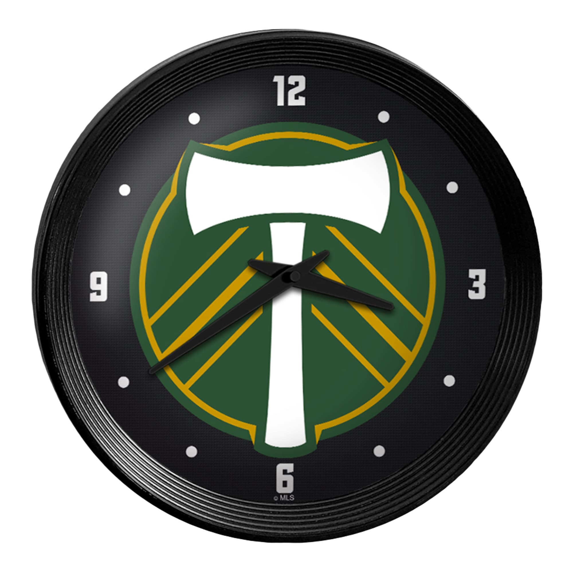 Front. The Fan-Brand - Portland Timbers 15" Ribbed Frame Wall Clock - Multicolor.