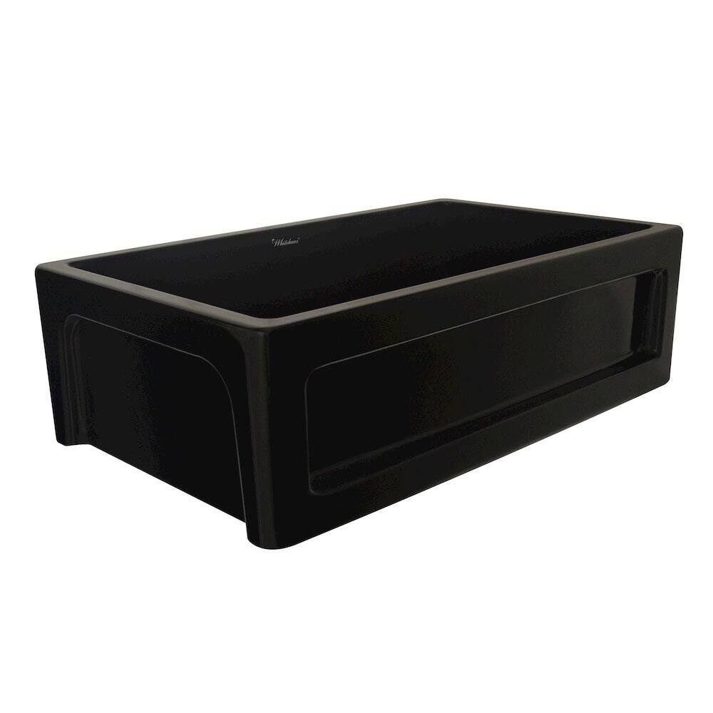 Back. Whitehaus - Shakerhaus 33" Reversible Kitchen Fireclay Sink - Black.