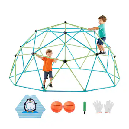Front. Glintex - 10FT Kids Climbing Dome, 1000LBS Geometric Playground with Net and Basketballs for Outdoor Play.