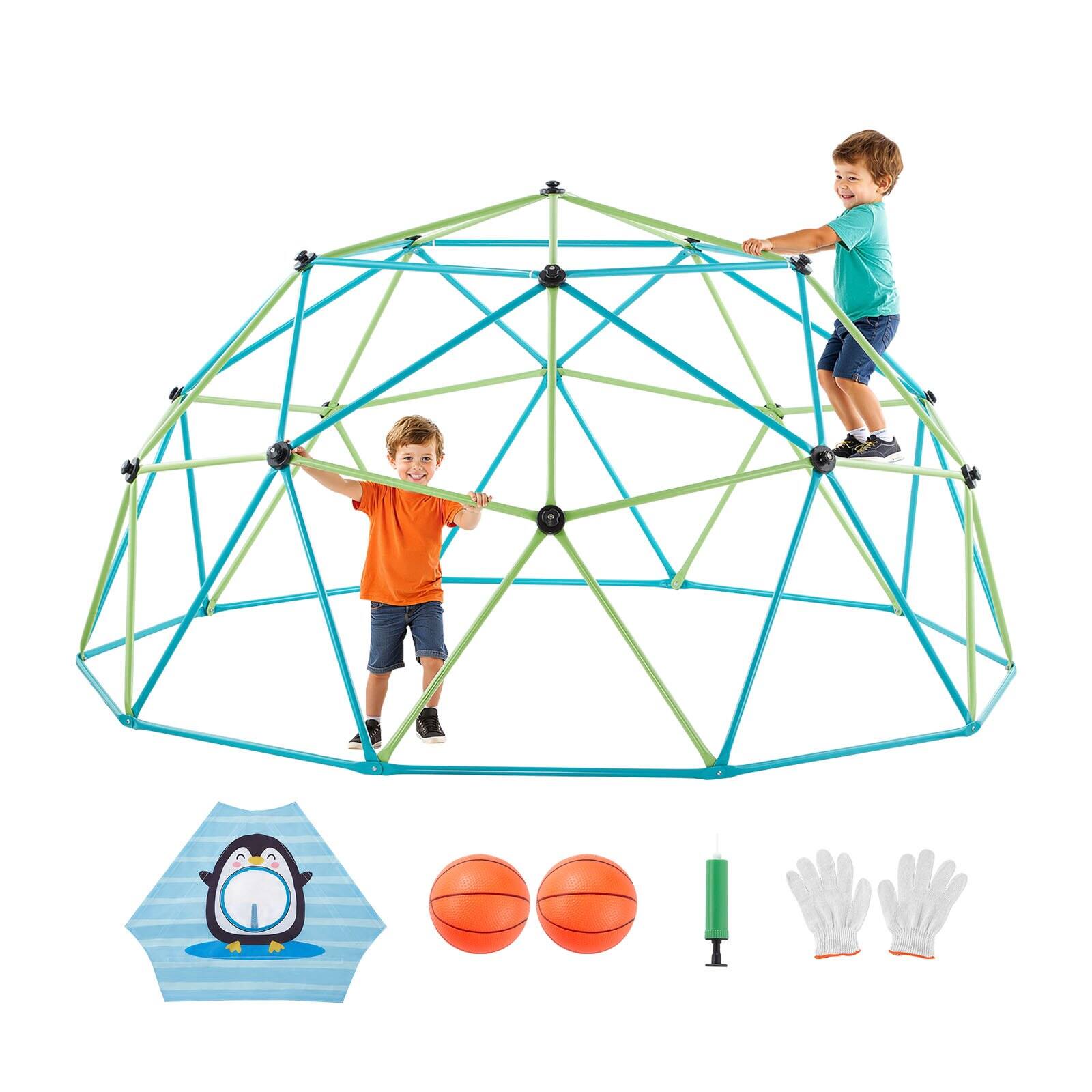 Front. Glintex - 10FT Kids Climbing Dome, 1000LBS Geometric Playground with Net and Basketballs for Outdoor Play.