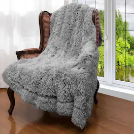 Cheer Collection - Reversible Long Shaggy Faux Fur Throw Blanket with Velvety Microplush Reverse, 50 x 60 in - Silver