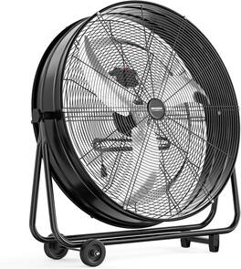 Winado - 30 Inch High Velocity Drum Fan, 13000CFM Industrial Metal Floor Fan with Handle, Heavy Duty, 3-Speed, 360° Tilt - Black