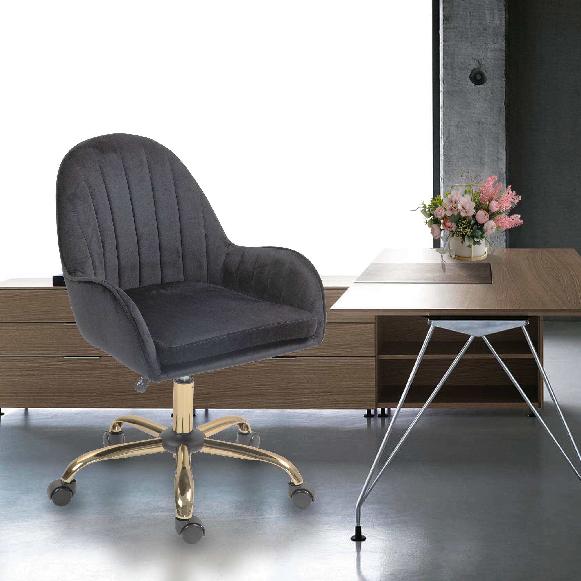 Angle. APRILSOUL - Home Office Chair with Comfortable Support 360 - Degree Swivel Wheels Height - Adjustable - Black+Gold.