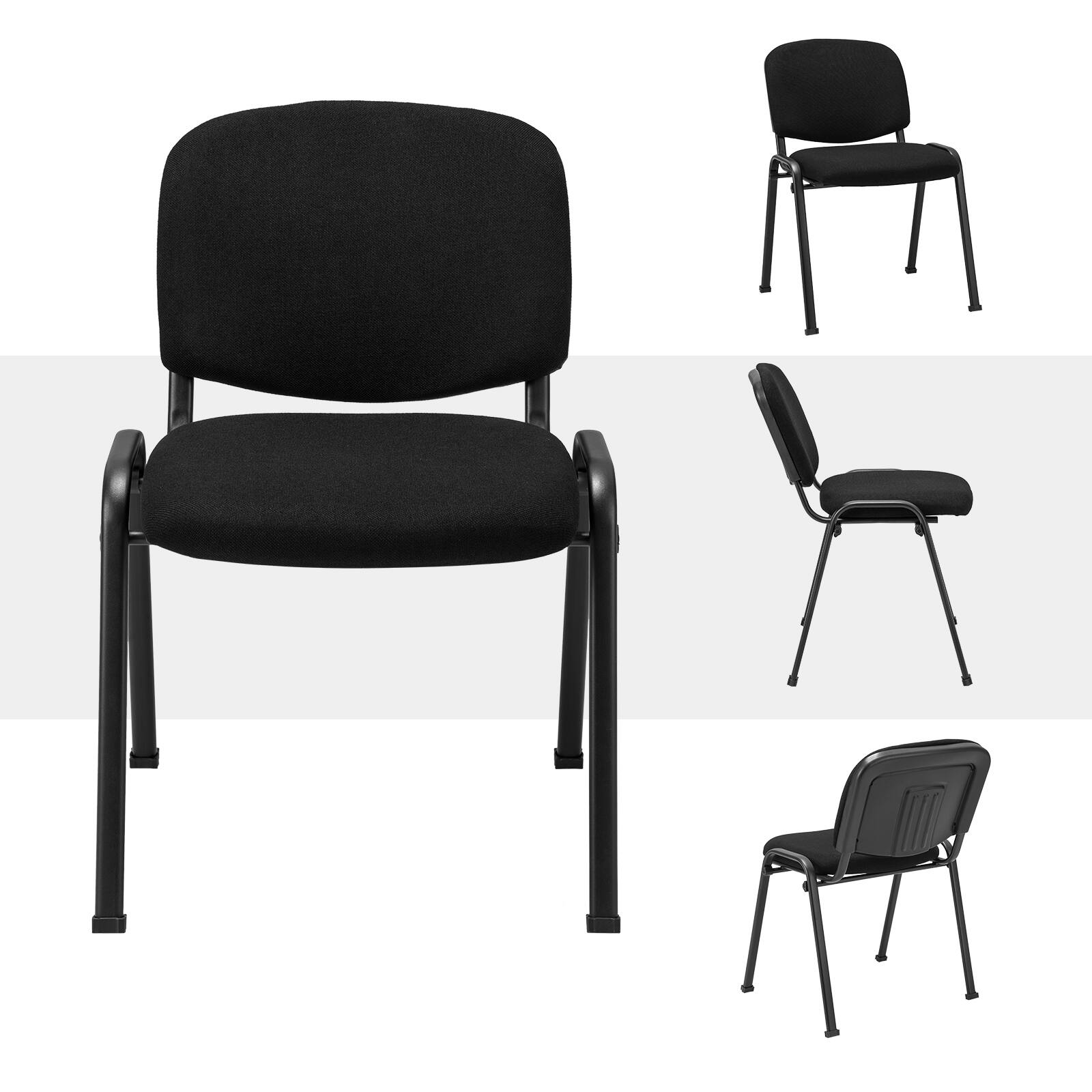 Left. WELLFOR - Office Chair with Metal Frame and Padded Cushions for Conference Room-Set of 2 - Black.