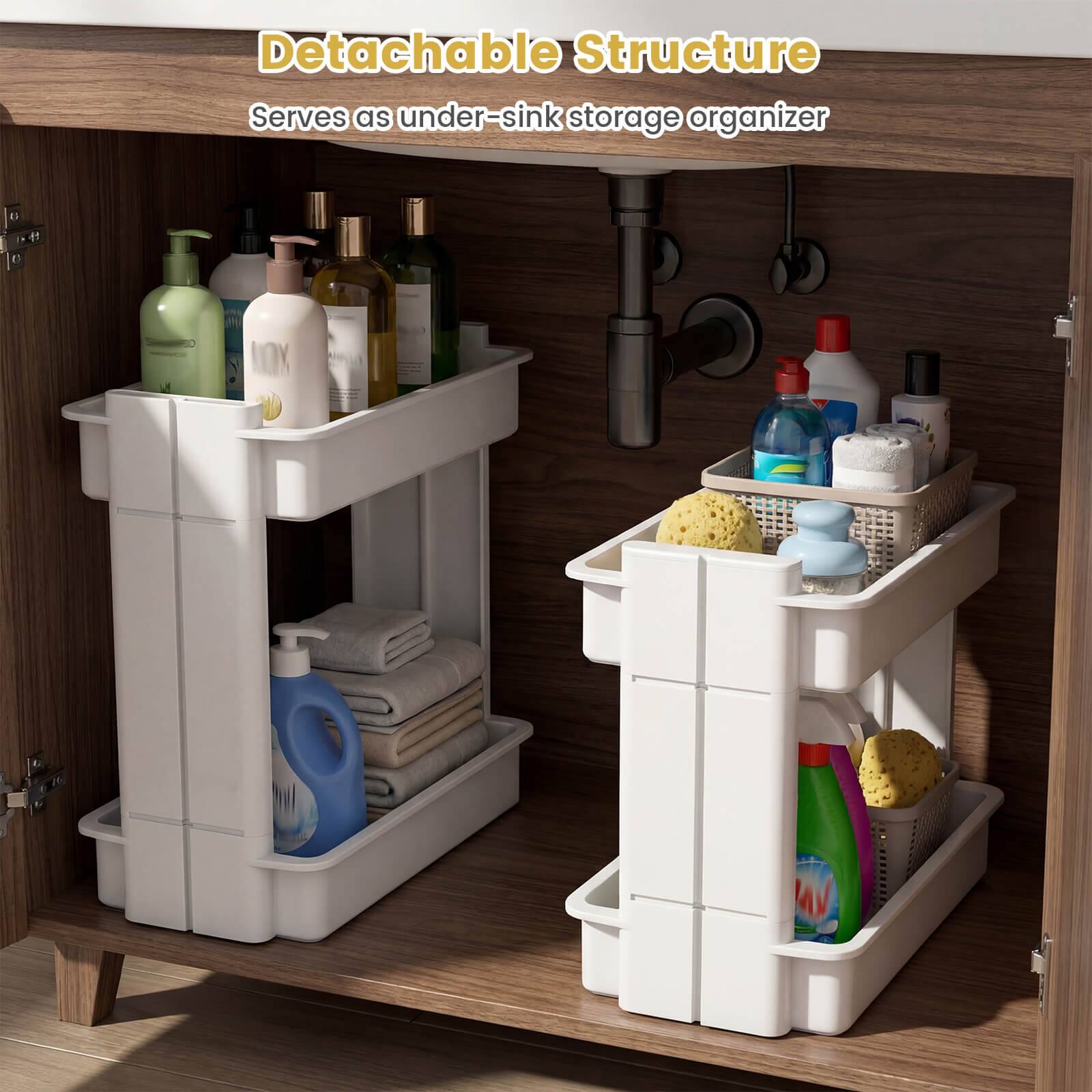 Detachable Structure  
Serves as under-sink storage organizer
