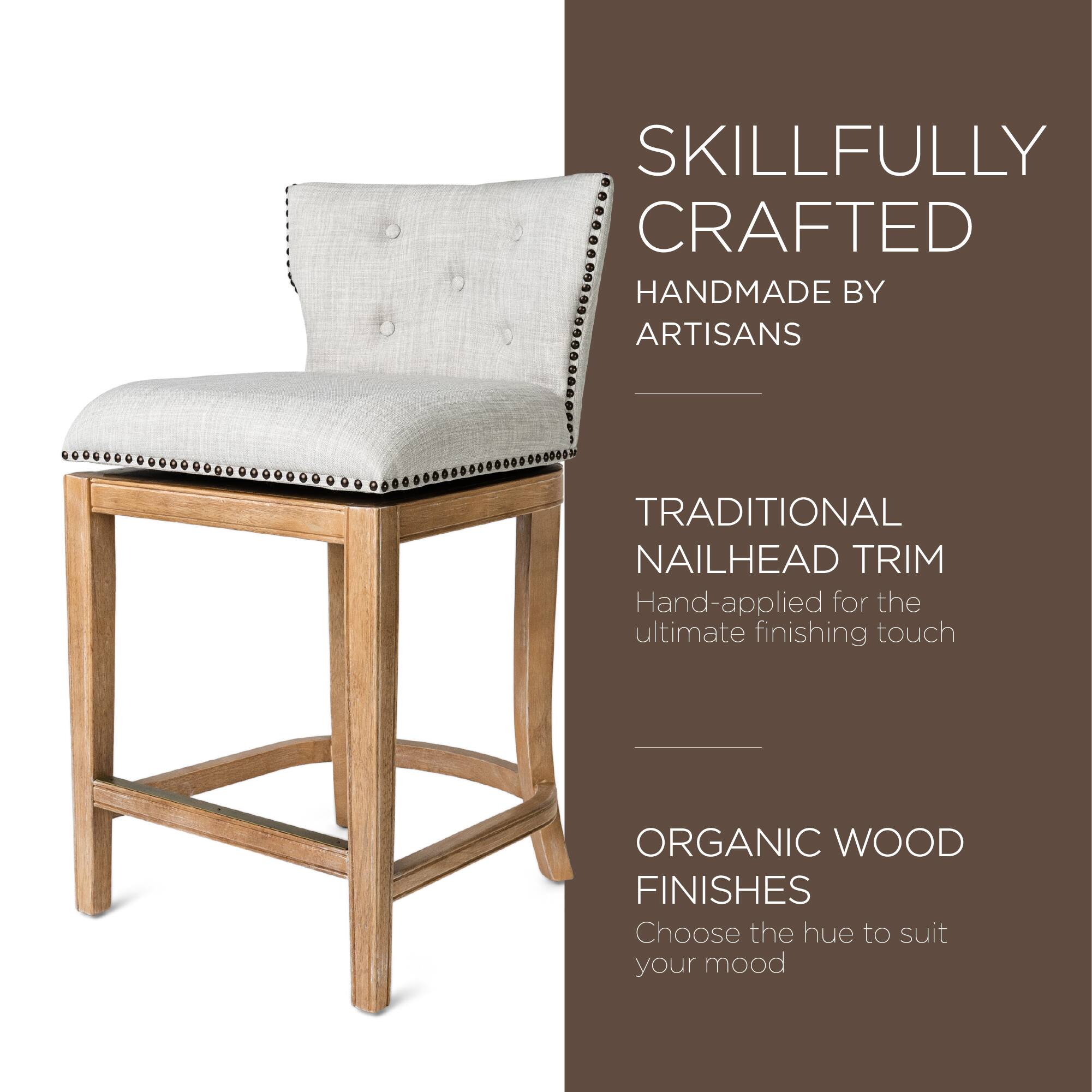 SKILLFULLY CRAFTED  
HANDMADE BY ARTISANS  

TRADITIONAL NAILHEAD TRIM  
Hand-applied for the ultimate finishing touch  

ORGANIC WOOD FINISHES  
Choose the hue to suit your mood