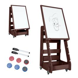 Costway - Kids' Standing Art Easel Dry-Erase Board Double Sided Chalkboard - Coffee