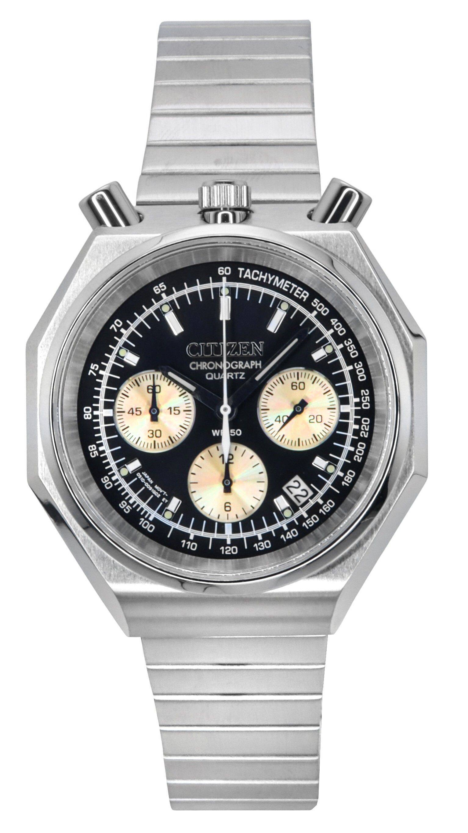 Citizen - Tsuno Bull Head Chronograph Stainless Steel Black Dial Quartz AN3700-54E Men's Watch - Silver/Black
