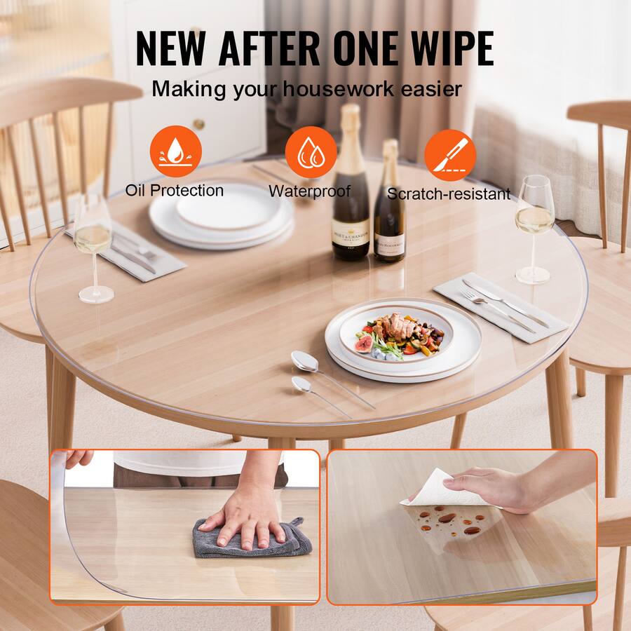 Plastic Rounded Rectangular Table Top VEVOR Plastic Table Cover, 48 x 48 Inch 2.0 mm Thick Clear Table ...