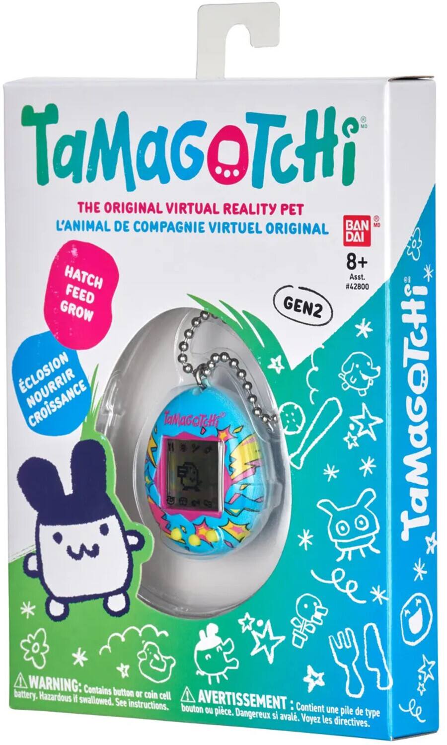 MD TaMaGOTcHi THE ORIGINAL VIRTUAL REALITY PET L'ANIMAL DE COMPAGNIE VIRTUEL ORIGINAL DAI 8+ HATCH Asst. 03 #42800 FEED GROW GEN2 CLOSION CROiSSANCE TaMAGOTcHi TaMaGaTcHi ! WARNING: battery. Contains button or coin cell Hazardous if swallowed. See instructions. AVERTISSEMENT Contient une pile de type Dangereux si aval. Voyez les directives.