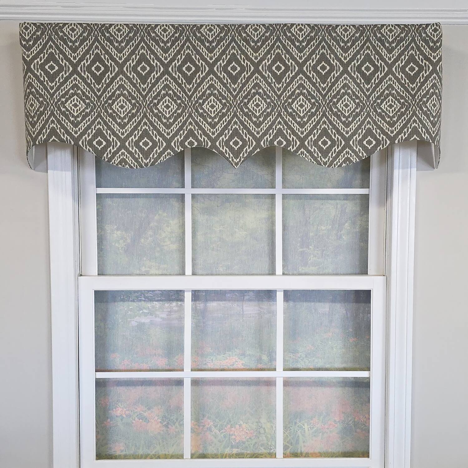 Angle. RLF Home - RLF Home 100% Cotton Corsica Regal  Fully lined Windows Rod Pocket Valance 50" x 17"  Gray - Gray.
