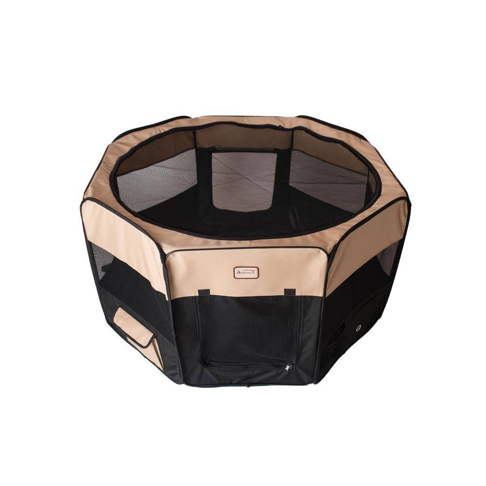 Left. Armarkat - Portable Pet Playpen In Black And Beige Combo Medium - Black.