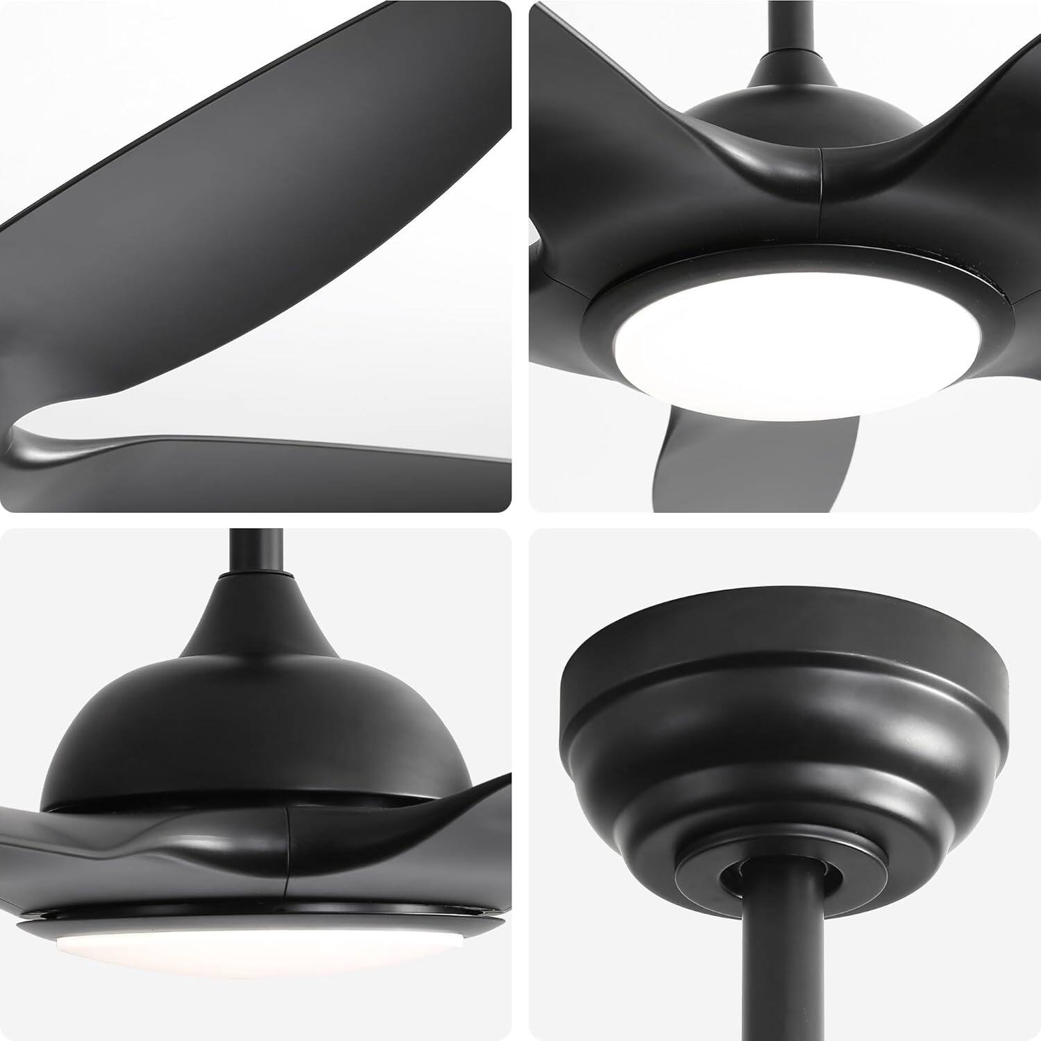 Alt View 2. Sofucor - 48'' Black Ceiling Fan w/ Light Remote & Dimmable 3 CCT LED 6 Speed Reversible DC for Living Room Bedroom Indoor Outdoor - Black.