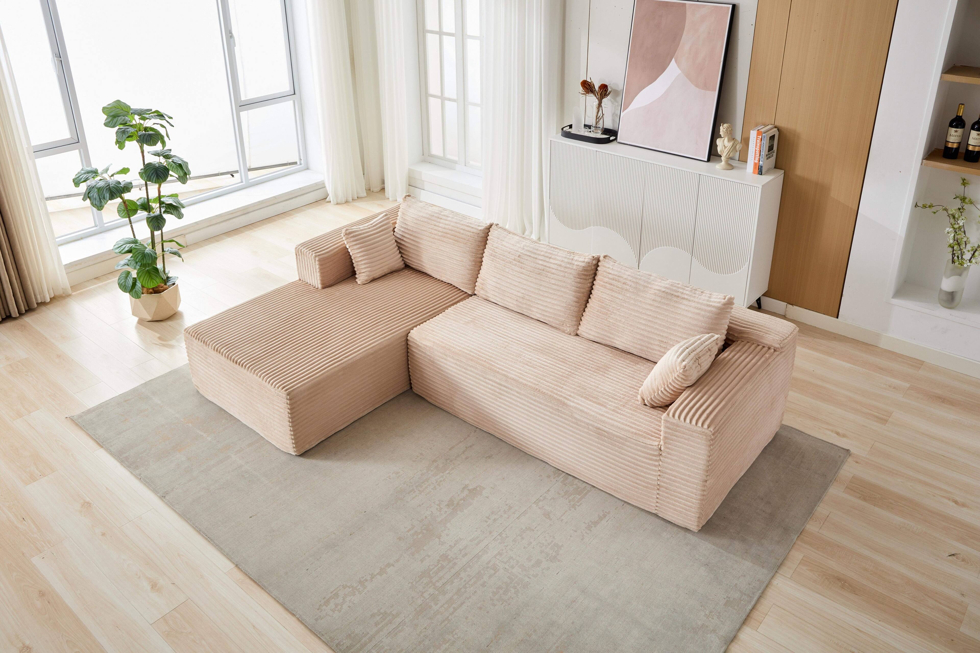 Alt View 1. Roomtec - Compression Sectional Couch with Comfy Chaise Boneless L Shape Sofa with Deep Seat Minimalist Modular Couches Sleeper - Pink.