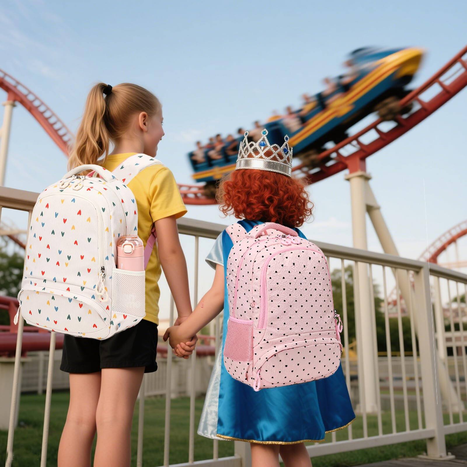 Left. Pacoar Cade - Girls' Elementary School Backpack With Lunch Box - To Bag Bookbag - Pink Heart.