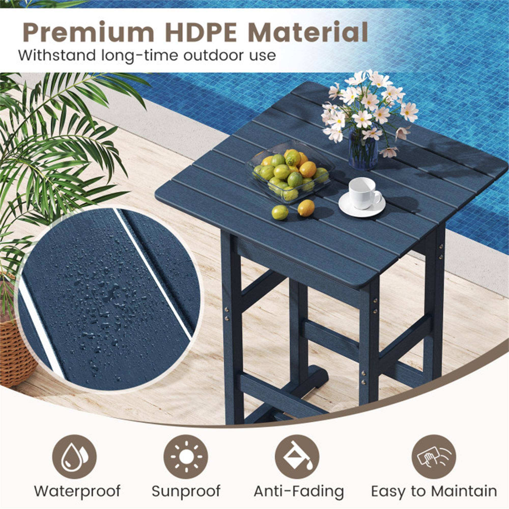 Premium HDPE Material  
Withstand long-time outdoor use  

- Waterproof  
- Sunproof  
- Anti-Fading  
- Easy to Maintain