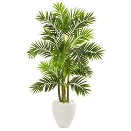 BreeBe - 63" Areca Palm Artificial Tree in White Planter - Green