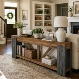 Tribesigns - 70.9" Extra Long Console Table, 2-Tier Entryway Table - Brown & Gray