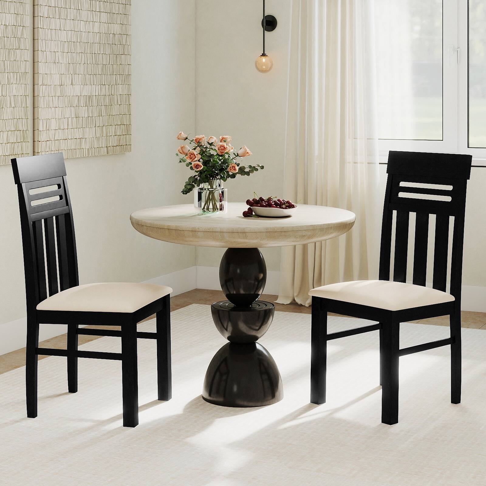 Alt View 3. Gymax - Gymax Dining Chairs Set of 2 Faux Linen Fabric Farmhouse Side Chairs for Kitchen Black - Black.