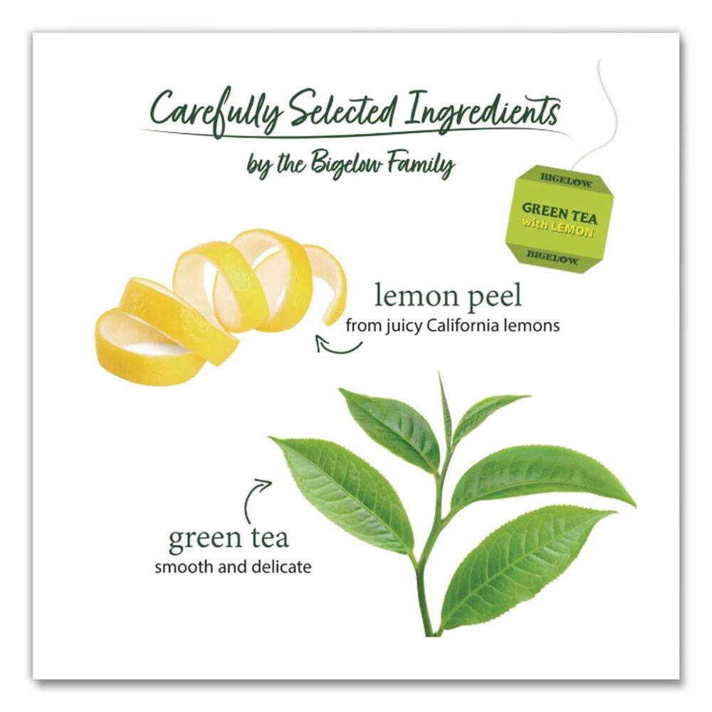 Carefully Selected Ingredients by the Bigelow Family

BIGELOW GREEN TEA with LEMON

lemon peel from juicy California lemons

green tea smooth and delicate