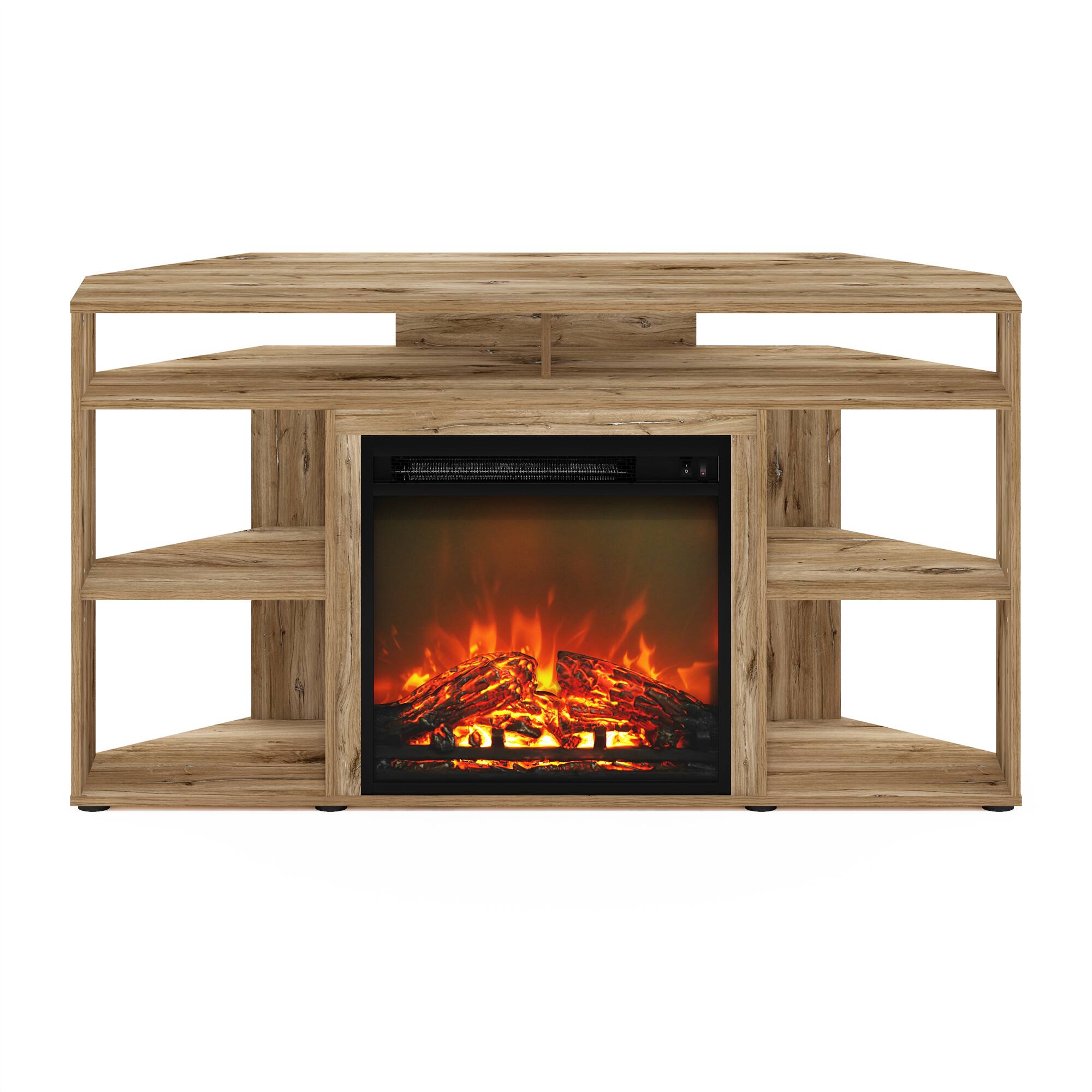 Alt View 2. Furinno - Jensen Corner TV Stand with Fireplace for TV up to 55 Inches - Flagstaff Oak.