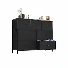 AOITUN - 7 Drawer Dresser for Bedroom, TV Stand for 45 Inch TV, Fabric Storage Chest with Wood Top, Sturdy Media Console - Black