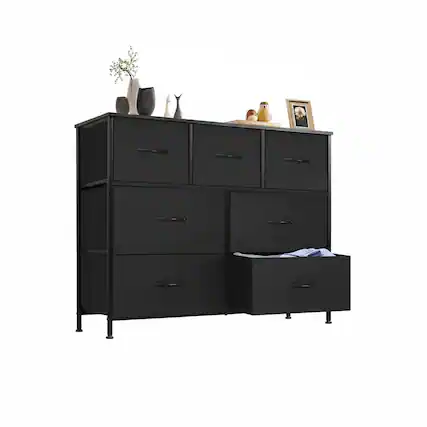 Front. AOITUN - 7 Drawer Dresser for Bedroom, TV Stand for 45 Inch TV, Fabric Storage Chest with Wood Top, Sturdy Media Console, Black - Black.