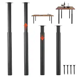 VEVOR - Adjustable Table Legs, 28-43.3 in Steel Furniture Legs, 1200 lbs Max Load Heavy Duty, Quick Installation - Black